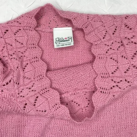 Vintage Haband! Short Sleeve Sweater Coquette Knit Details, Large **See photos** - Picture 6 of 6